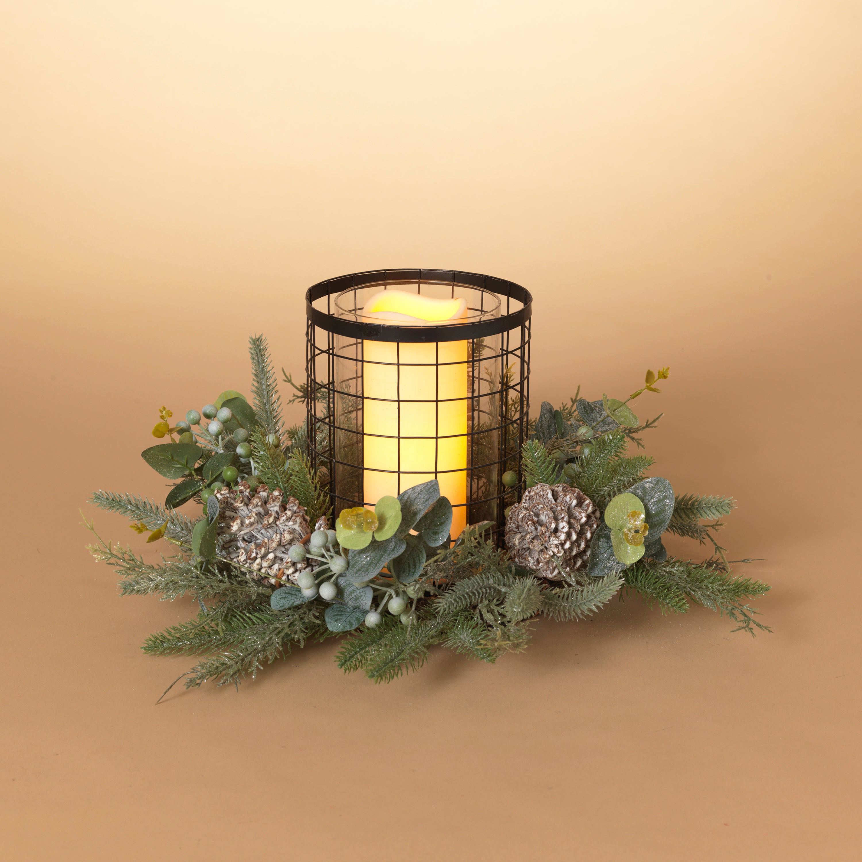 17-in L Holiday Centerpiece with Metal & Glass Candle Holder